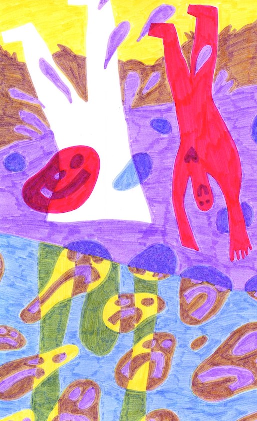 Claudio Näf: Zusammen werdet ihr schwimmen gehen - Filzstift auf Papier, 205 x 125 mm