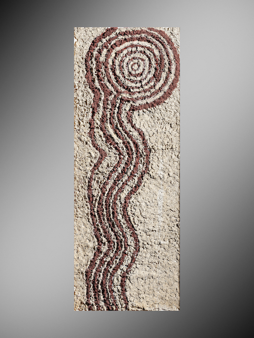 Dinny Nolan Tjampitjinpa (c. 1933-deceased) Mikanji / Water Dreaming at Mikanji, 2005 Natural ochres, wamulu vegetal fibers and binder on wood Artist credit: © 2022, ProLitteris, Zurich Photo credit: Vincent Girier Dufournier