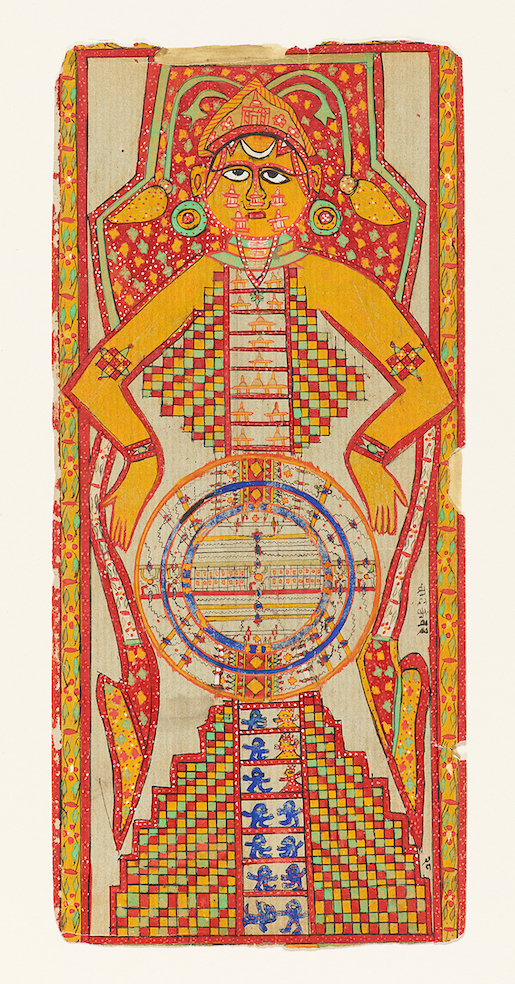 Jainistische Kosmologie: Der kosmische Mann. Indien, Gujarat oder Südwest-Rajasthan, 19. Jh., Malerei auf Papier, Museum Rietberg, Inv.-Nr. 2014.157. Provenienz: 1968–2014 Sammlung Eberhard und Barbara Fischer, Geschenk Eberhard und Barbara Fischer. © Museum Rietberg, Zürich