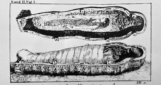 Die Mumie der Schepenese, Illustration aus Johann Jakob Bernets Geschichtlichen Unterhaltungen von 1829.