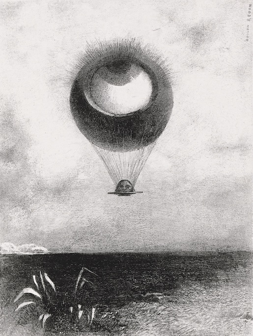 Odilon Redon (1840–1916), L’œil, comme un ballon bizarre se dirige vers l’infini / Das Auge strebt wie ein seltsamer Ballon zum Unendlichen hin - Blatt 1 des Albums A Edgar Poe, 1882, Lithographie, 26.2 x 19.8 cm - Kunst Museum Winterthur, Geschenk von Maria Stiefel-Bühler, 1975 - Foto: SIK-ISEA, Zürich, Philipp Hitz