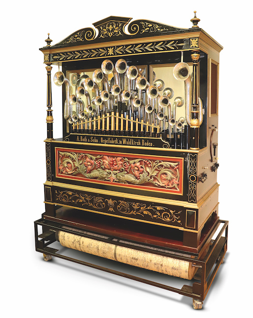 Salon-Orgel Nr. 21 (Jahrmarktsorgel), 66 Claves, 3 Stiftwalzen mit je 9 Musikstücken, A. Ruth & Sohn, Waldkirch 1886 - Leihgabe Waldkircher Orgelstiftung, Waldkirch (DE)