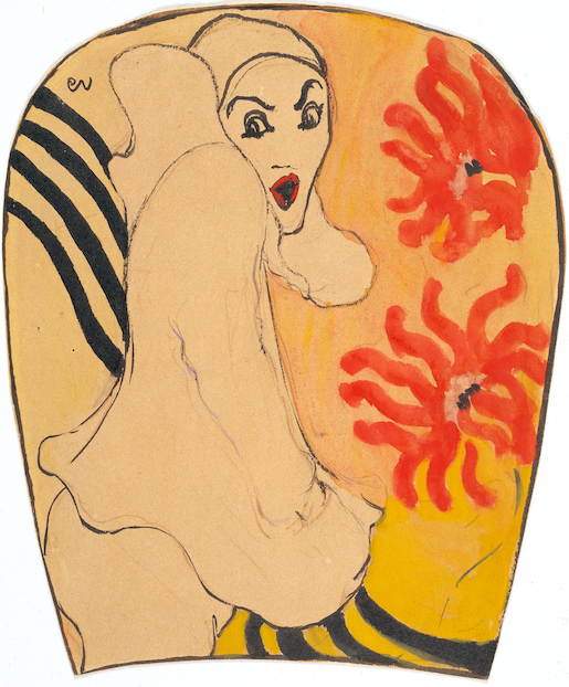 Édouard Vuillard, Pierrot, 1890-1891. Pinceau, encre et aquarelle sur crayon léger sur papier rigide jauni, découpé en forme d’éventail uchiwa, 20,4 x 17,3 cm. SMK, National Gallery of Denmark © photo SMK / Jakob Skou-Hansen