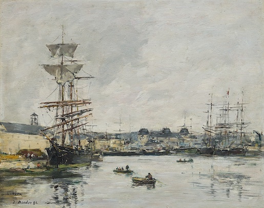 Eugène Boudin (1824-1898), Le Havre, le bassin Casimir Delavigne, 1892, Huile sur bois, 33 x 41 cm, Musée d’art du Valais, Sion. Legs de Brigitte Mavromichalis, 2023. Inv. BA 3619 © Musées cantonaux du Valais, Sion. Michel Martinez