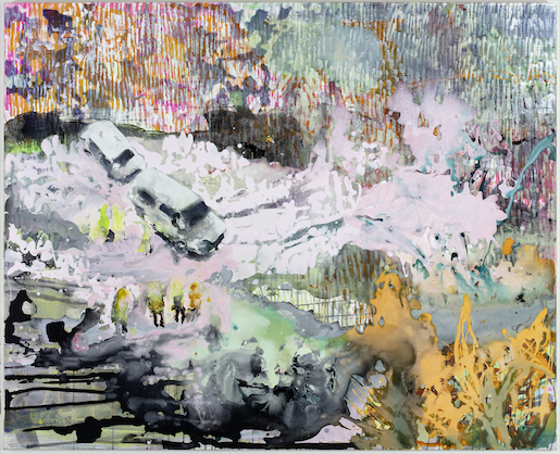 Rachel Lumsden, Blow-glow, 2021, Gouache und Öl auf baumwollbezogenem Pappelholz, 170 x 210 cm, © Rachel Lumsden, Foto: Stefan Rohner