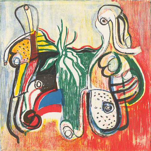 Serge Brignoni, Ohne Titel, Blatt aus Serge Brignoni, Kunstmappe Schweizerische Mobiliar, 1971, Farblithografie, 65.5 x 50.0 cm, Inv.Nr. 2006.49.1, Graphische Sammlung ETH Zürich, © beim Künstler