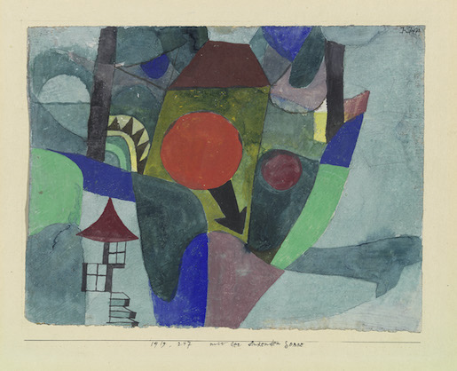 Paul Klee, mit der sinkenden Sonne, 1919, 247, Aquarell auf Grundierung auf Papier auf Karton, 19,6/20 x 26,2 cm, Privatbesitz Schweiz, Depositum im Zentrum Paul Klee, Bern