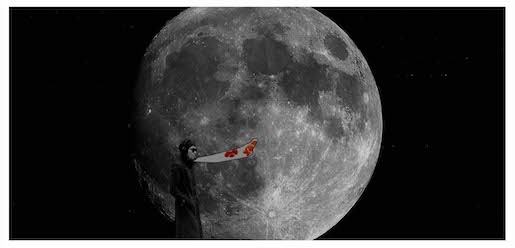 Behind the Moon, Zilla Leutenegger, 2023. Single channel video projection on black surface, color, sound, 4,14 mn, Music by Fai Baba. Approx. 250 x 550 cm © Zilla Leutenegger and Galerie Peter Kilchmann Zurich / Paris