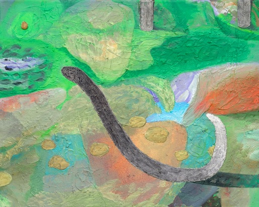 Zora Berweger, ohne titel (overcome), 2016, Öl, Spachtelmasse, Stein auf Baumwolle, Courtesy the artist - Foto: Zora Berweger 