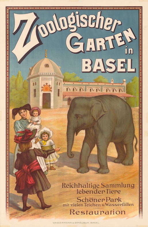 Plakat von Emil Beurmann für den Zoo Basel, um 1900, https://www.recherche-plakatsammlungbasel.ch/objects/16376