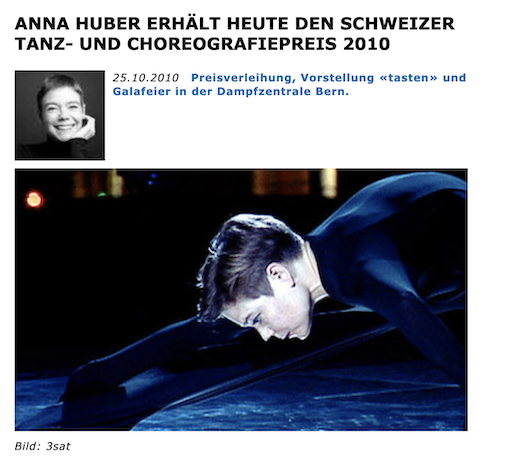 ANNA HUBER ERHÄLT DEN SCHWEIZER TANZ- UND CHOREOGRAFIEPREIS 2010