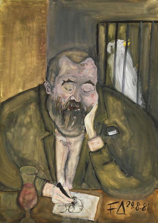 Bild: Friedrich Dürrenmatt, Porträt Helmut Qualtinger, 1981, Gouache auf Papier, 102 × 72 cm, Sammlung Centre Dürrenmatt Neuchâtel © CDN / Schweizerische Eidgenossenschaft