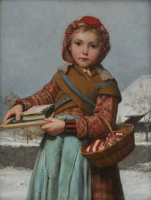 Bild: Albert Anker, Schulmädchen mit Schiefertafel und Nähkörbchen, 1878. Öl auf Leinwand, 60 x 47,5 cm. Stiftung für Kunst, Kultur und Geschichte, Winterthur - Foto: © SKKG 2020
