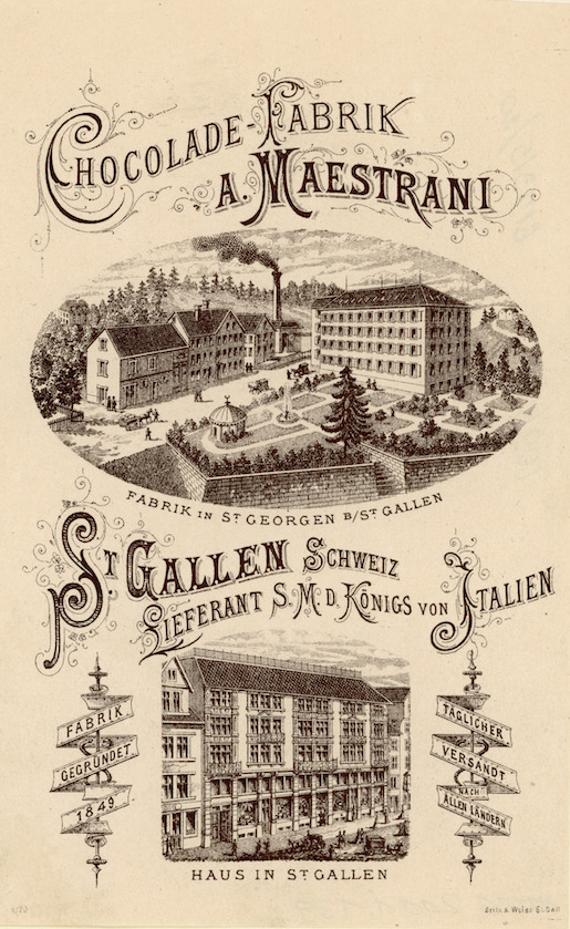 Bild: Werbeblatt Maestrani, um1900 - Foto: © Kulturmuseum St.Gallen