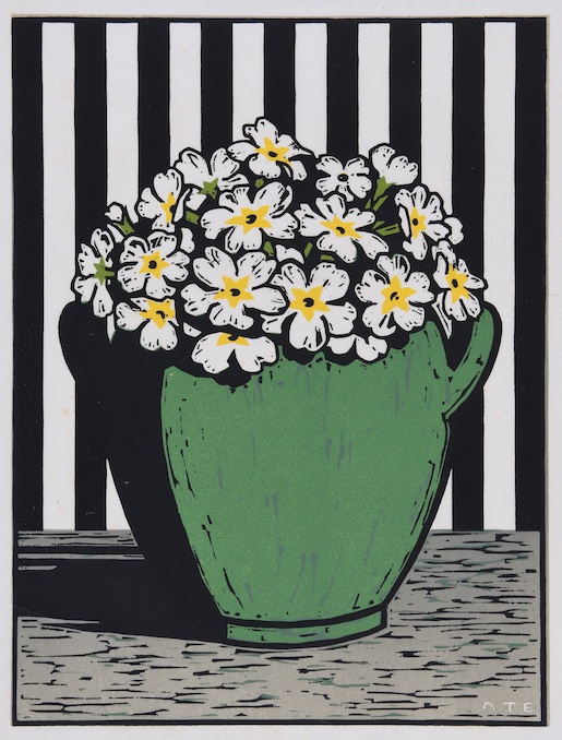 Amanda Tröndle-Engel, Primeln, 1916, Linolschnitt, 22,2 x 16,7 cm © Erbengemeinschaft Vonlanthen