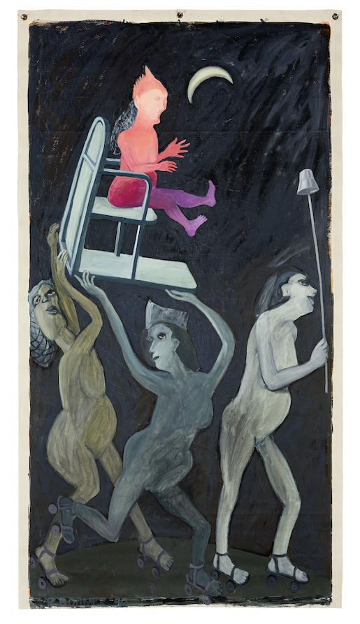 Renate Bodmer, Ohne Titel (erfundene Frauenfiguren), 1990, Acryl auf Leinwand, 205 x 102 cm
