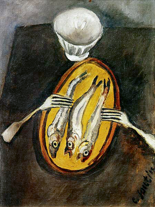 Chaïm Soutine, Nature morte aux harengs, 1916, Öl auf Leinwand, 68,9 × 86 cm, Galerie Larock-Granoff, Paris - Foto: Galerie Larock-Granoff, Paris