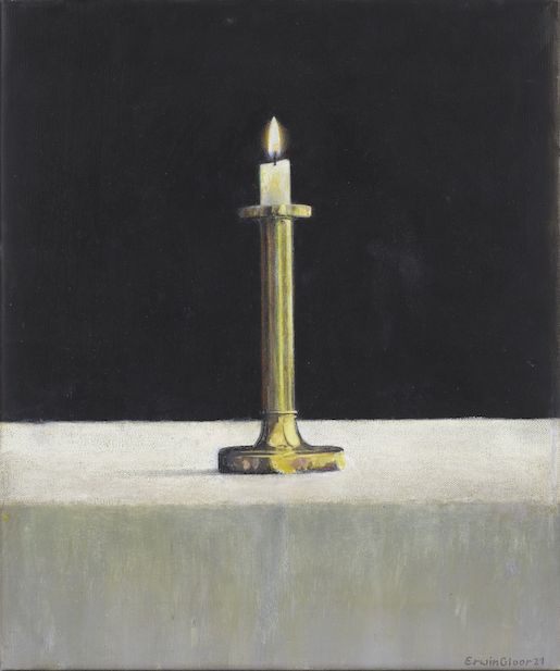 Erwin Gloor, Brennende Kerze, 2021, Öl auf Leinwand, 45 x 35 cm, Depositum der Sturzenegger-Stiftung, Inv. A2451