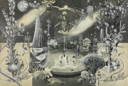 © Eva Wipf, Landschaft mit thronendem Christus, 1958, Collage, 70 x 100 cm, Kunstverein Museum Eva Wipf