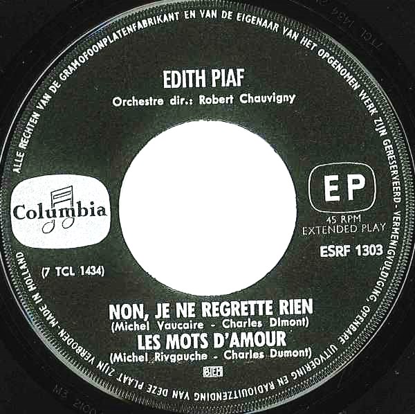 Schallplatte Edith Piaf, «Non, je ne regrette rien» - Datei: https://de.wikipedia.org/wiki/Datei:Edith_Piaf_-_NBon,_je_ne_regrette_rien.jpg