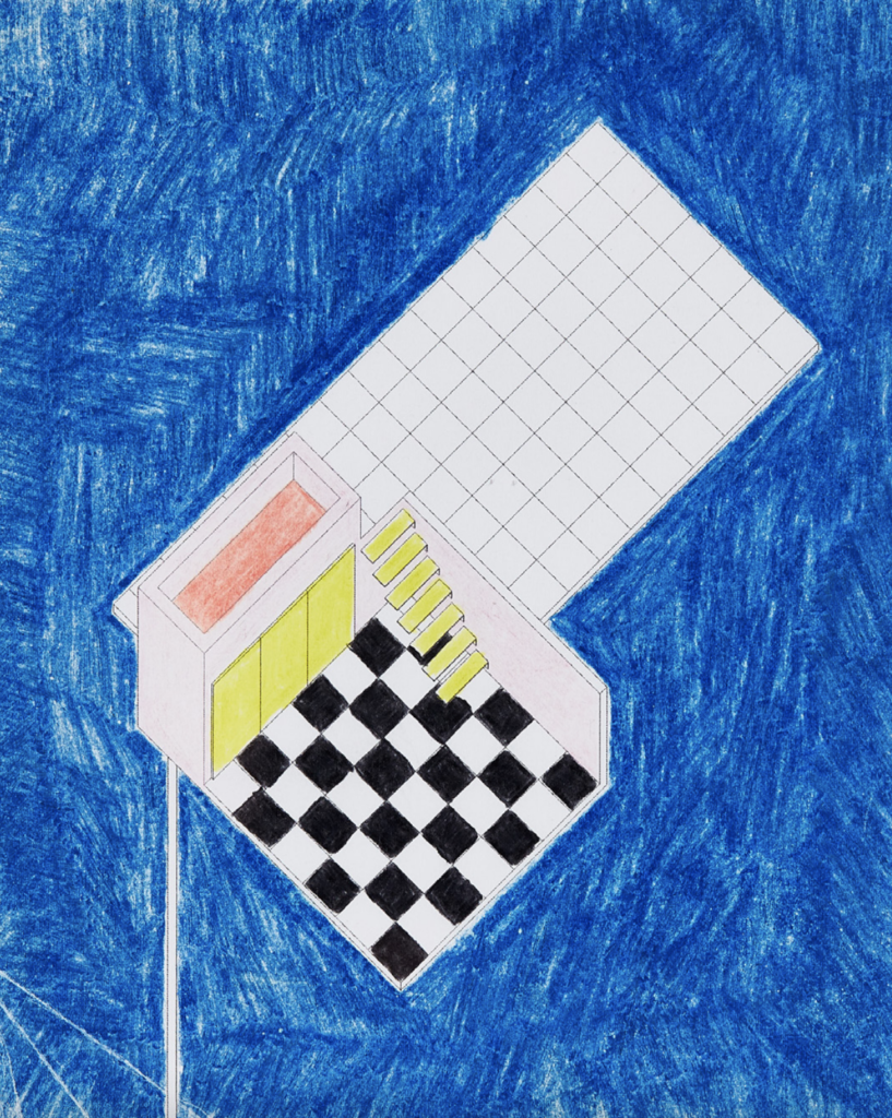 WALDRAP, Renate Walter and Sebastian Lippok (*1983/1981), Fountain House, Stans, 2014, coloured pencil on paper, 16 x 13 cm © WALDRAP