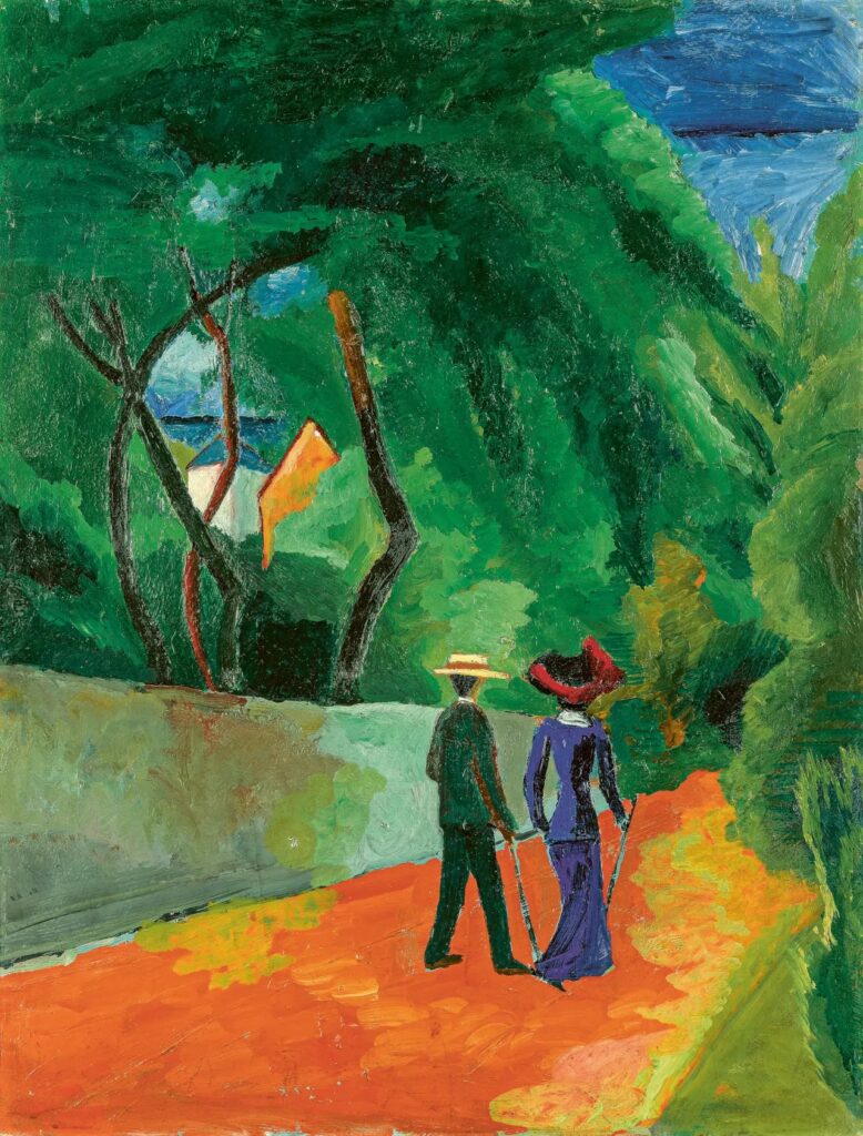 Bild: August Macke (1887–1914), Roter Weg, 1914, Öl auf Karton, 51,90 x 40,00 cm, Sammlung Ulmberg