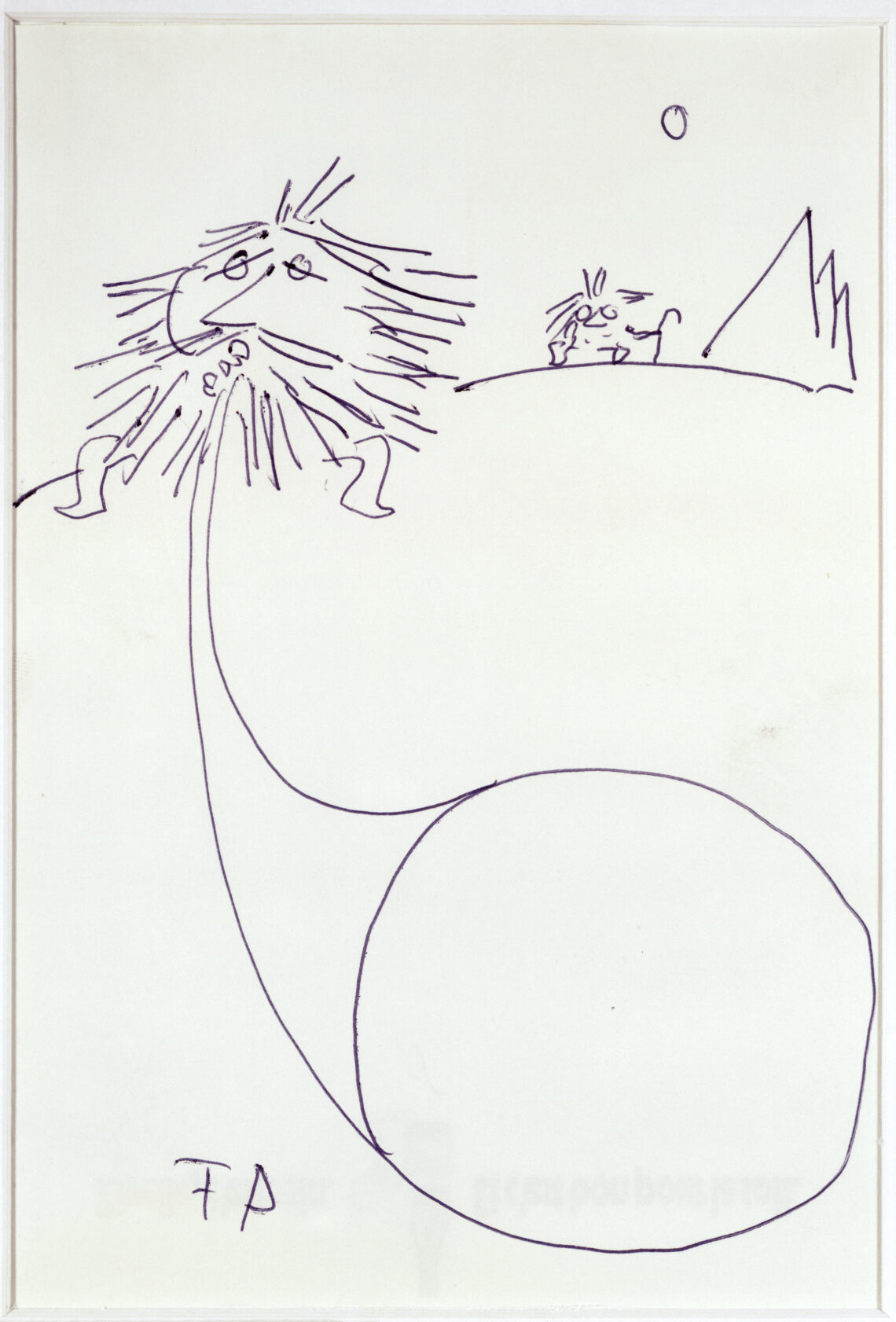 Friedrich Dürrenmatt, Das Loch im Alphorn III, 1975, Kugelschreiber auf Papier, 21 × 14 cm, Sammlung Beatrice Liechti © Centre Dürrenmatt Neuchâtel / Schweizerische Eidgenossenschaft