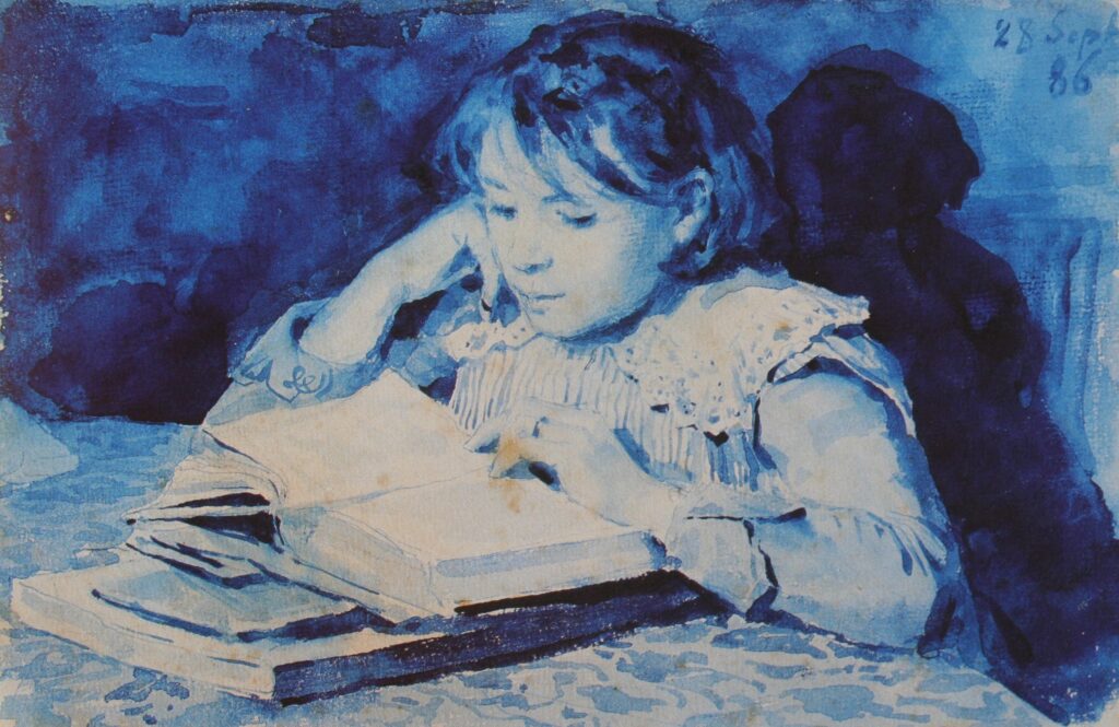 Albert Anker, Lesendes Mädchen (Cécile Anker), 1886 - Public domain - Datei: https://de.m.wikipedia.org/wiki/Datei:C%C3%A9cile_Anker_1886.jpg