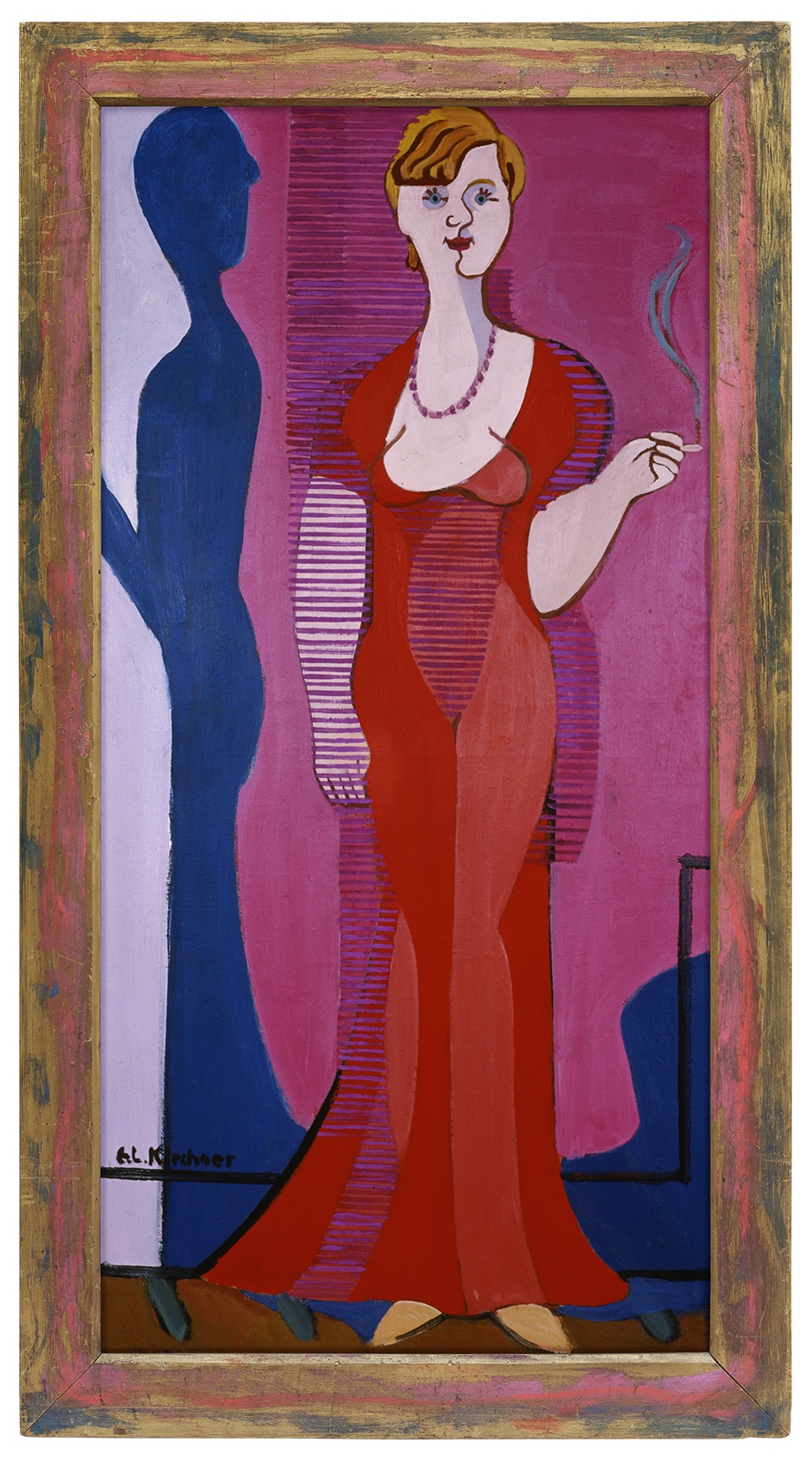 Ernst Ludwig Kirchner (1880-1938). Blonde Frau in rotem Kleid (Bildnis Frau Hembus), 1932, Öl auf Leinwand, 150,0 x 75,0 cm. Privatsammlung