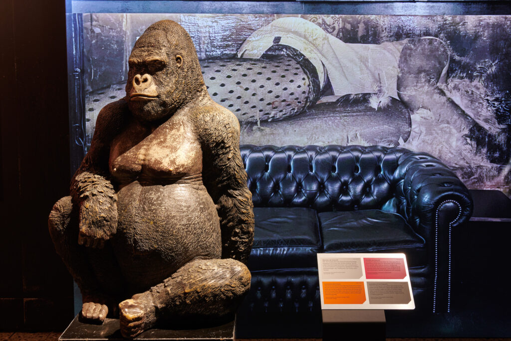 
Gorillastatue aus dem Club Zukunft

Wer die Treppe des Clubs Zukunft hinuntersteigt, begegnet als Erstes der Gorilla-Statue «Mirai». Sie ist vielen Nachtschwärmerinnen und -schwärmern in Zürich bekannt und wird ins nächtliche Treiben miteinbezogen: als Treffpunkt, für Fotos, zum Tanzen.

© Club Zukunft. Foto: Schweizerisches Nationalmuseum
