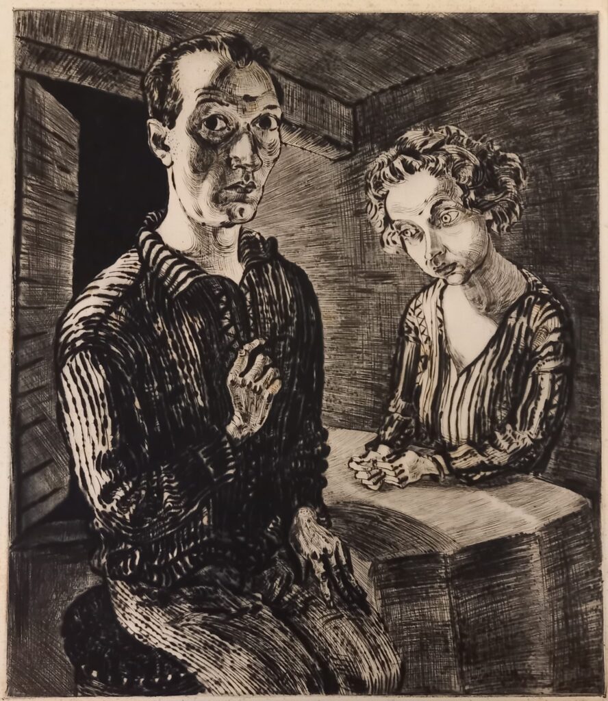 Fritz Pauli, Zwei Menschen, Doppelbildnis, 1924, Kaltnadel Radierung, Masse: ca. 31.5 x 35.5 cm, Sammlung Kunsthaus Grenchen, Schenkung Werner Weiss, 2024