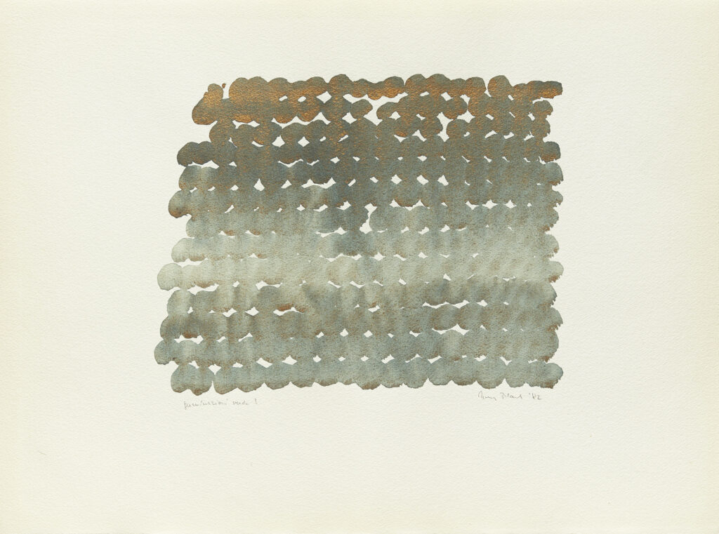 Irma Blank, Germinazioni verde 3, 1982, tecnica mista su carta, 46x62 cm, Museo Villa dei Cedri, Bellinzona / Acquisito con il sostegno della Fondazione Amici di Villa dei Cedri, 2011 - © Museo Villa dei Cedri, Bellinzona - Foto: Carlo Favero