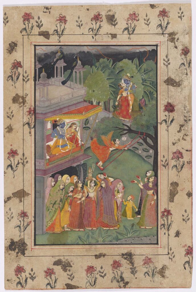 Urheber:in unbekannt, Shravana, der Regenmonat, Folio einer Barahmasa-Serie, um 1770, Museum Rietberg, Dauerleihgabe Eva und Konrad Seitz