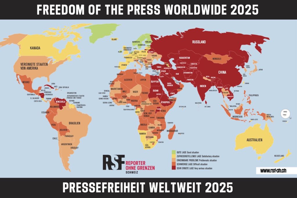 Reporter ohne Grenzen Karte-2025-DEUTSCH-RSF-Schweiz
