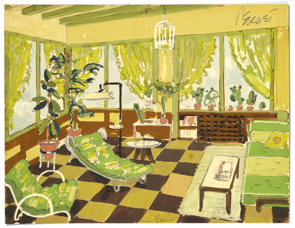Percival Pernet (1890-1977), Living-room vert tilleul, vers 1920-1950, Gouache sur bristol; 25 x 32 cm. Don, 1977; inv. 1985-0013-252 © Musée d’art et d’histoire de Genève