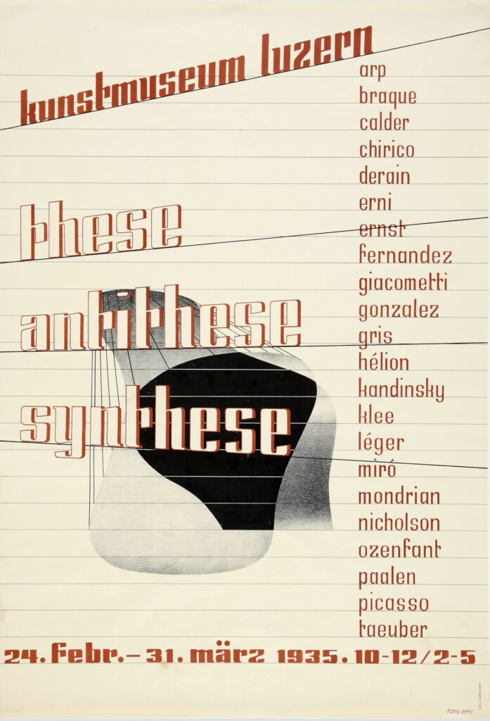 Hans Erni, Plakat zur Ausstellung These, Antithese, Synthese, 1935, Kunstmuseum Luzern, Foto: Andri Stadler