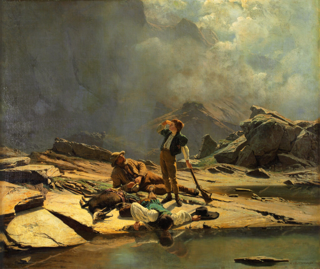 Albert de Meuron Rast der Gemsjäger, 1854/55 Öl auf Leinwand 95 × 111,5 cm Kunstmuseum Bern Legat Karl Fr. von Pourtalès