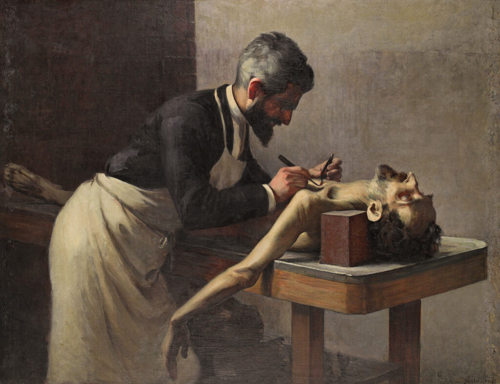 Annie Stebler-Hopf Am Seziertisch (Professor Poirier, Paris), um 1889 Öl auf Leinwand 114 × 147 cm Kunstmuseum Bern Geschenk des Gatten aus dem Nachlass der Künstlerin