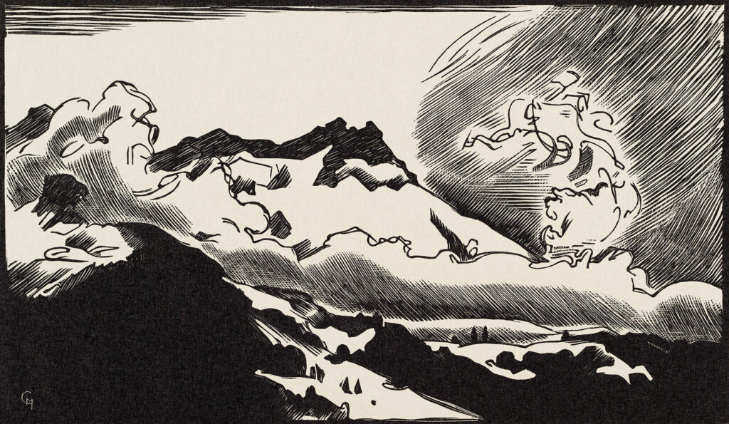 Marc Gonthier, Dents de Morcles (aux curieux nuages), 1935 - Photo : Bibliothèque nationale suisse, cabinet des estampes, Berne