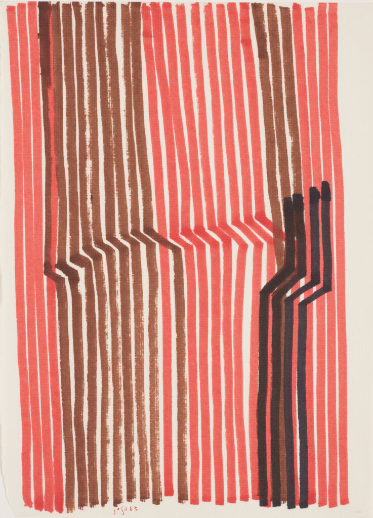Gego Sin título, [ohne Titel], 1963 Filzschreiber auf Papier 30,6 × 22,4 cm bpk / Privatsammlung. Dauerleihgabe im Kunstmuseum Stuttgart / Foto: Frank Kleinbach © Fundación Gego