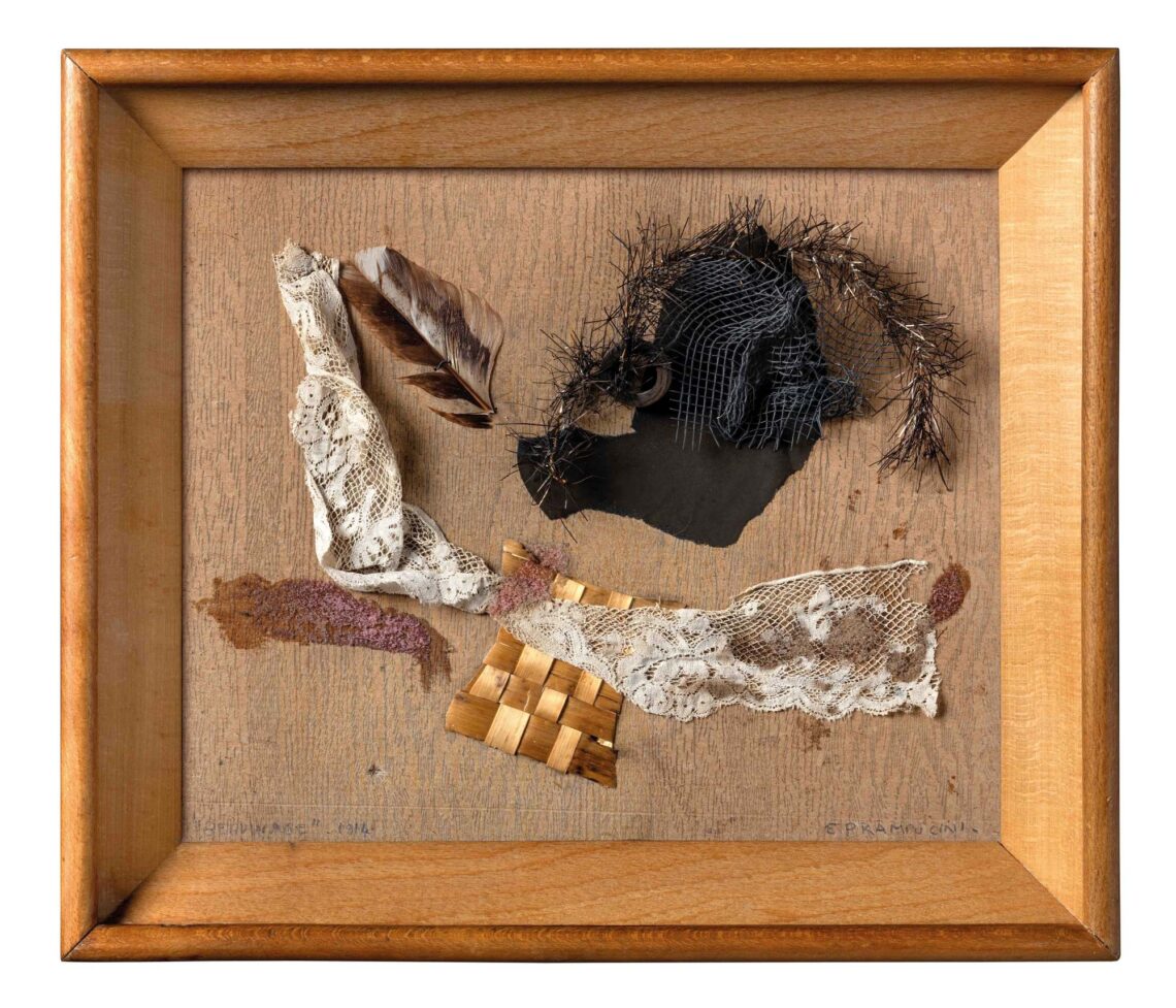 Enrico Prampolini, Béguinage, 1914, Collage su tavola, 18 x 22 cm, Collezione Giancarlo e Danna Olgiatti, Lugano - Foto: Studio Fotografico Carlos& Dario Tettamanzi,