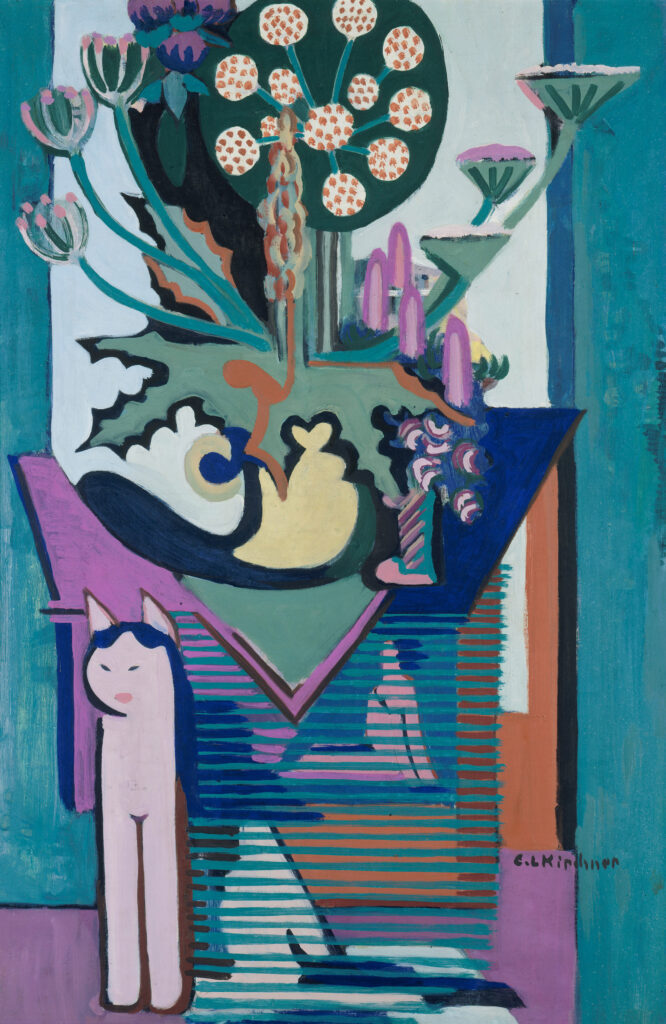 Bild: Ernst Ludwig Kirchner, Wiesenblumen und Katze, 1931/32, Öl auf Leinwand, 135 x 90 cm, Staatliche Museen zu Berlin, Nationalgalerie, erworben durch die Stiftung Deutsche Klassenlotterie Berlin © bpk / Nationalgalerie, SMB, erworben durch die Stiftung Deutsche Klassenlotterie Berlin - Foto: Volker-H. Schneider