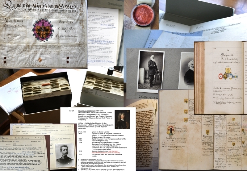Verschiedene Dokumente aus dem Familienarchiv von Graffenried - Fotocollage von © Christoph Rubli