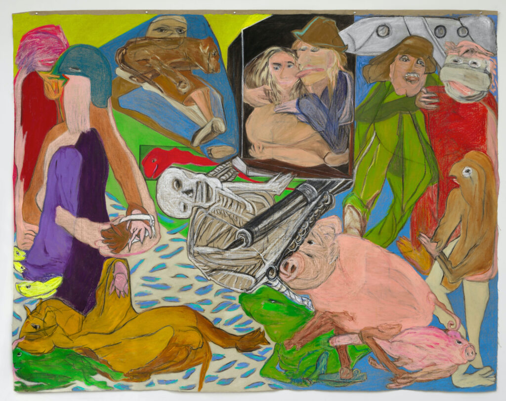 Jacqueline de Jong, Inclusions (aus der Serie Loose Works), 2022, Ölkreiden auf loser Leinwand, 190 × 250 cm, Jacqueline de Jong Foundation