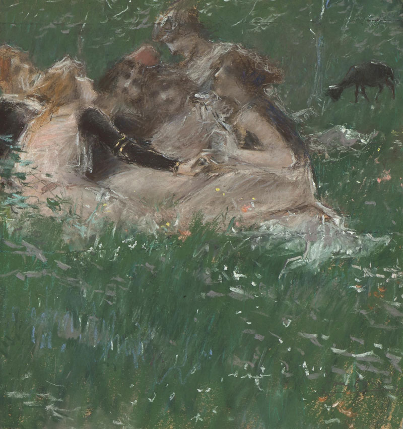 LUIGI CONCONI (1852-1917) Personaggi nel parco. Pastello su carta, firmato e datato in basso a destra, 32.2 x 29.4 cm. Collezione privata, Svizzera.