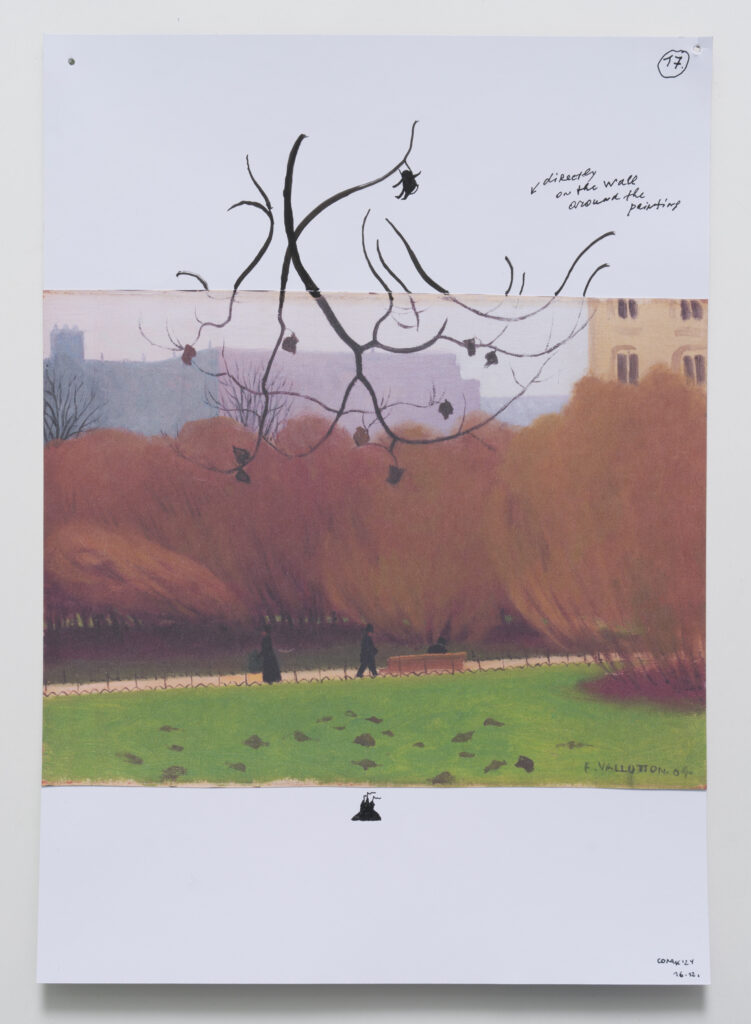 Nedko Solakov Being Vallotton #17, 2025 black ink and felt-tip marker over the wall around Felix Vallotton’s Bois de Boulogne, 1904 Foto: Dimitar Solakov