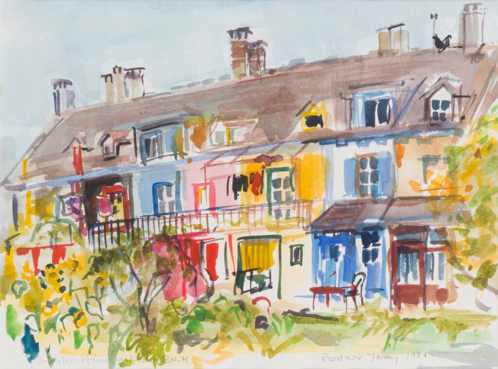 Rose-Marie Joray, Arbeiterhäuser auf der Breite, 1986, 46 x 56,5 cm