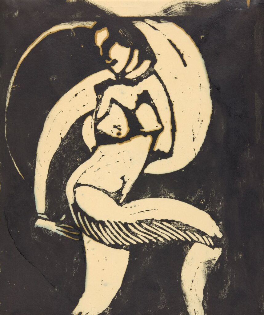 Helen Dahm, Bewegter Frauenakt, undatiertLinolschnitt auf Papier, 27,4 × 23,2 cmKunsthaus Zürich, Geschenk Doris Gäumann-Wild, 1953© Helen Dahm Gesellschaft Oetwil am See