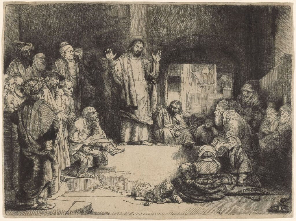 Rembrandt Harmenszoon van Rijn, Christus lehrend, genannt «La petite tombe», um 1652Radierung und Kaltnadel auf Japanpapier, 15,2 × 20,5 cmKunsthaus Zürich, Legat Leonie Tobler, 2003