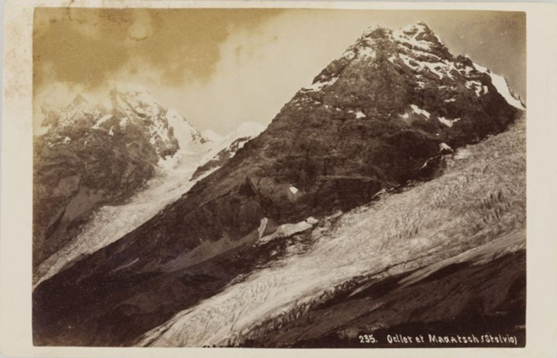 Am Stelviopass (Stilfserjoch),Ortler, ca. 1885/1905. Foto: Fotobestand Lienhard & Salzborn - Teil Kabinettkarten / Staatsarchiv Graubünden